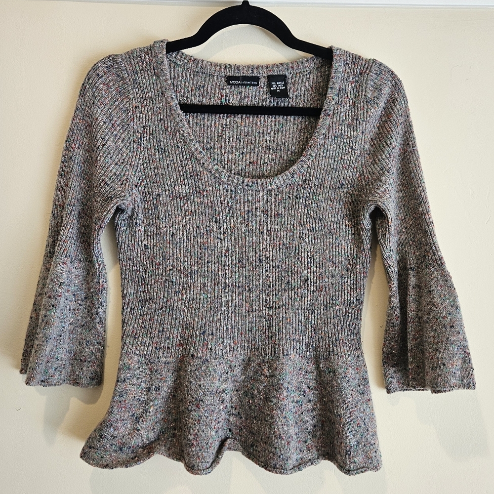 Gray Knit Sweater with Multicolor Speckles
